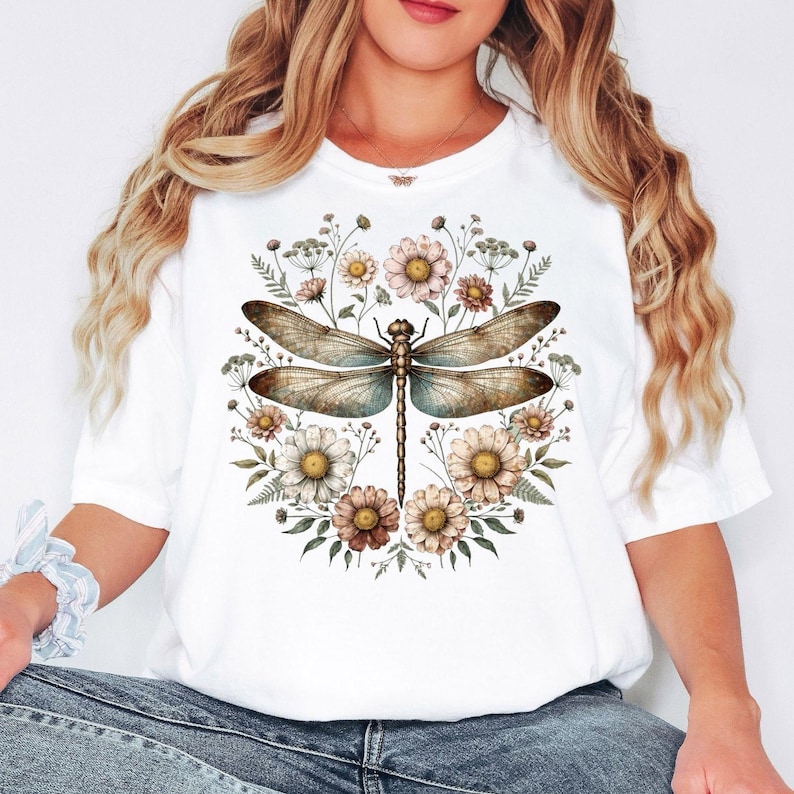 Comfort Colors® Dragonfly Shirt, Vintage Floral Dragonfly Shirt, Cottagecore Shirt, Botanical Insect Shirt, Nature Lover Gift Shirt image 3