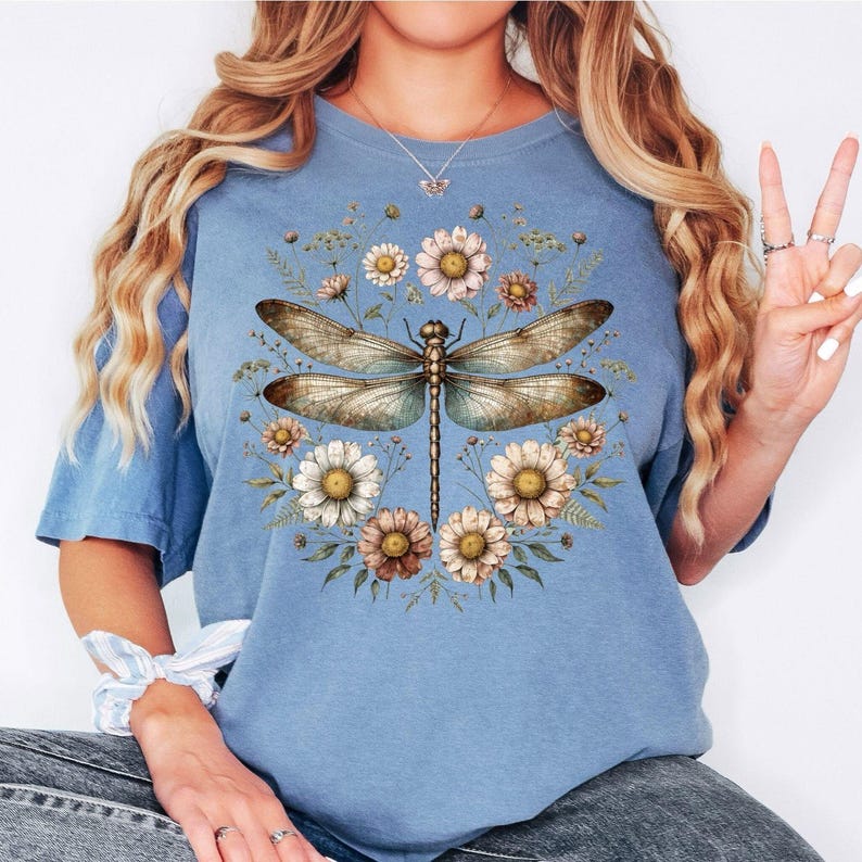 Comfort Colors® Dragonfly Shirt, Vintage Floral Dragonfly Shirt, Cottagecore Shirt, Botanical Insect Shirt, Nature Lover Gift Shirt image 2