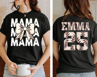Softball Mama Graphic Shirt, Personalized Name & Number Softball Mom Shirt Custom Team Support Game Day Shirt, Cute Sports Mom Tee Gift