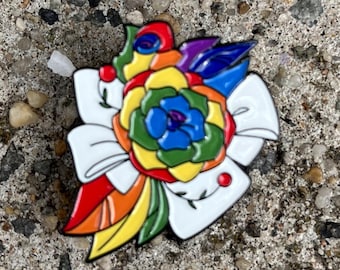 Rainbow Canvas Flower Pin | Soft Enamel Lapel Badge