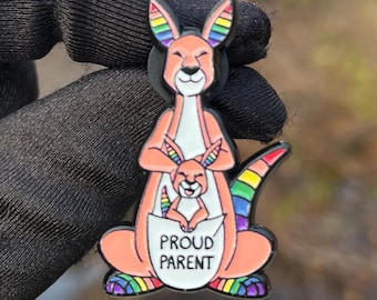 Rainbow Kangaroo Proud Parent Pin | LGBT Ally Enamel Badge