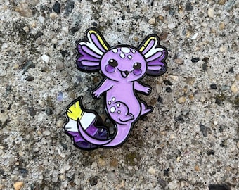 Non Binary Axolotl Enamel Pin | Enby Pride LGBT Badge | Purple Animal Soft Pin