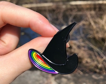 Rainbow Witch Hat Soft Enamel Pin: LGBT Pride Lapel Badge Halloween
