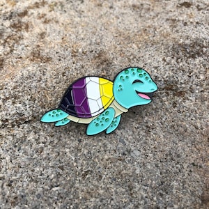 Non-Binary Turtle Enamel Pin | Enby | Queer Soft Enamel Badge | Gift For Them | Animal Pin | Subtle LGBTQ+ Pin | Non-Binary Flag | They/Them