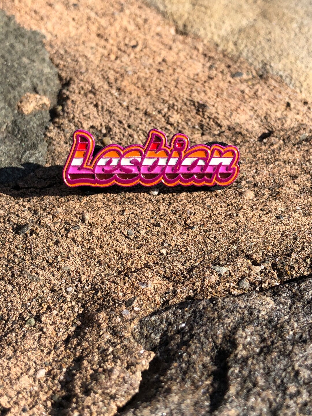 Lesbian Pride Enamel Pin: Pink, Orange & White Flag - Etsy