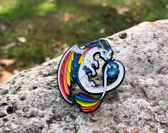 Glitter Rainbow Dragon Soft Enamel Pin - LGBT Pride Lapel