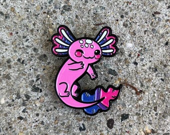 Bisexual Axolotl Enamel Pin | Bi Pride LGBT Badge | Animal | Queer | Love | Subtle Flag | Gay | Pink | Trans | Lesbian | Cute | Soft Pin