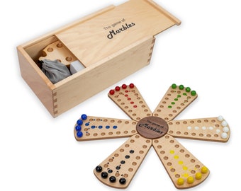 Marbles Board Game Set, Custom Wooden Double Sided Marble Board Game, Wahoo Board Aggravation Game, Family Game Night, Puzzle style