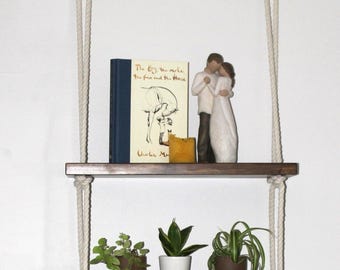 Rope Hanging Shelf: Southern Yellow Pine, Window Plant Organizer
