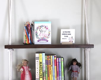 Modern Wood Rope Hanging Shelves: Nursery, Kitchen, Bathroom