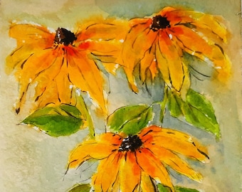 Watercolor yellow coneflower, echinacea, original, unique, plant picture