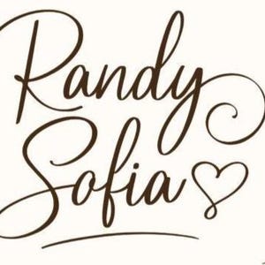 May include: Elegant brown script lettering on a cream background reads "Randy Sofia" with a heart symbol. The design features a flowing, cursive font, suitable for wedding invitations or personalized gifts.
