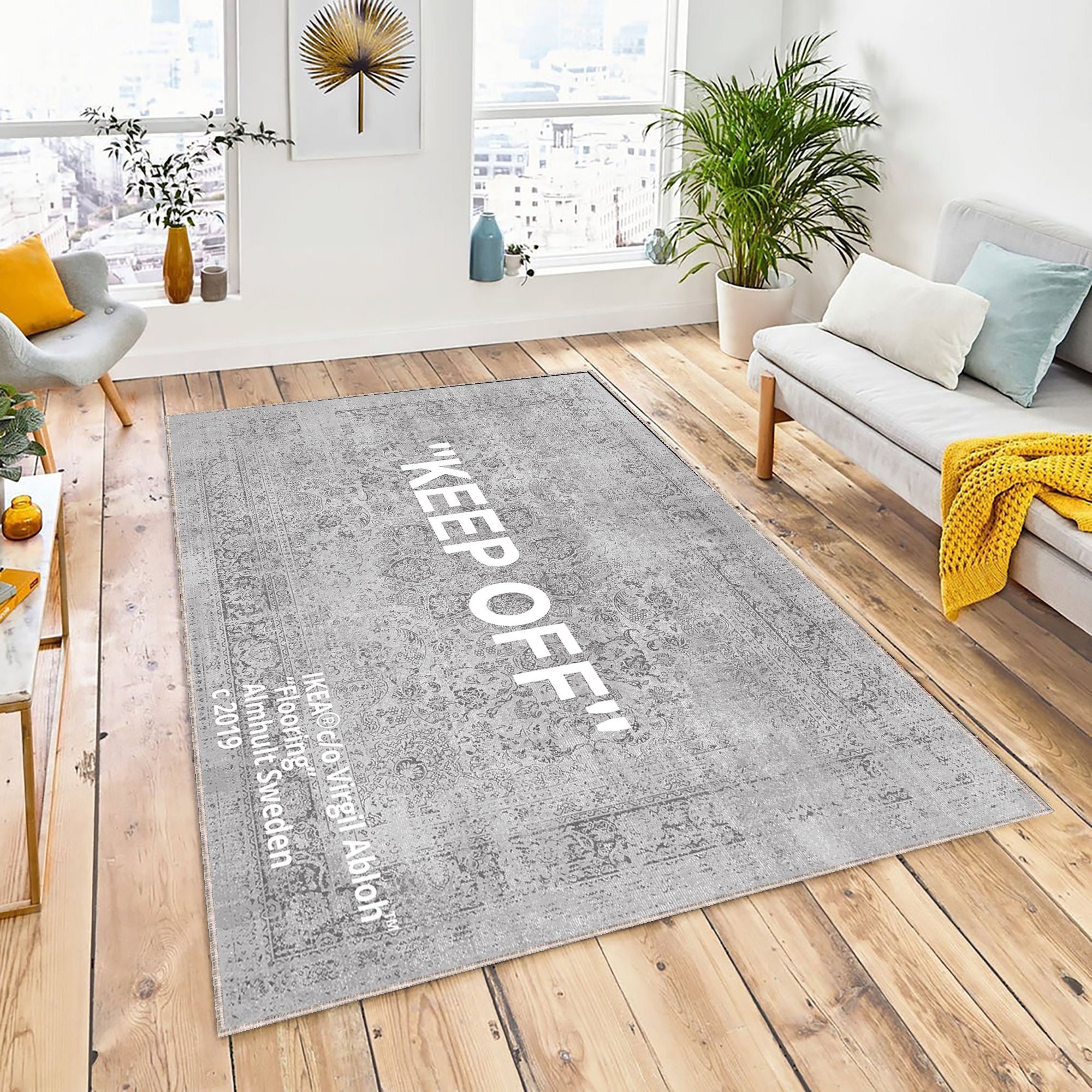 Area Rug "Keep Off" Off White Style Virgil Abloh Office, Bedroom