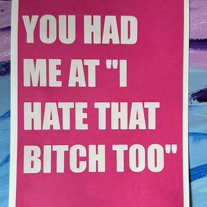 Hate That Bitch Adulte carte de Saint-Valentin 5 x 7 pouces Humour sarcastique