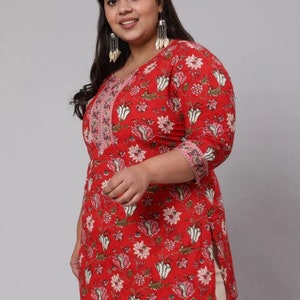 Plus Size Tunic Tops | Plus Size Clothing | Plus Size Indianwear | Cotton Kurta for Women | Kurti for Women | Plus Size Cotton Kurta