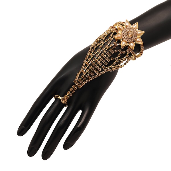 Gold Rhinestone Haath Paan | Haath Phool | Indian Hand Jewelry | Indian Wedding Jewelry | Bridal Jewelry | Finger Hand Bracelet