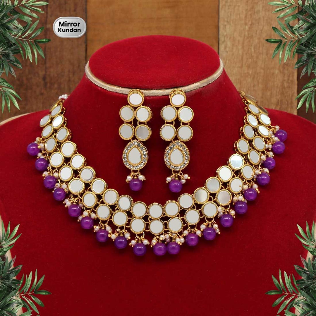 Indian Mirror Necklace Set Indian Necklace Set With Earrings Necklace