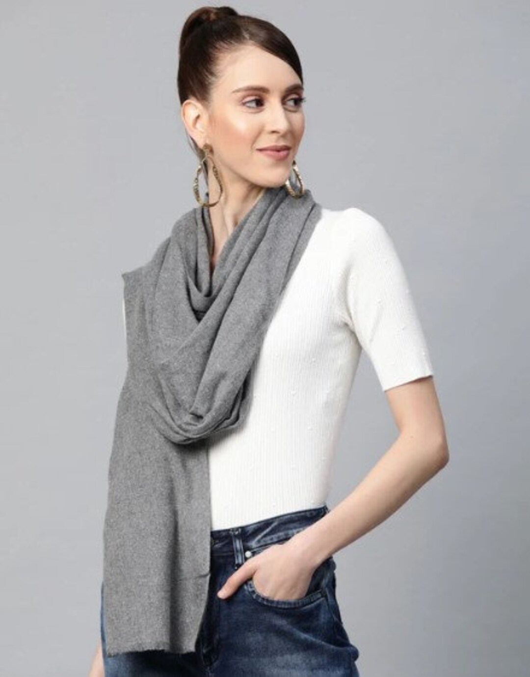 Women's Winter Scarf Indian Cotton Scarf Gray Scarf Etsy