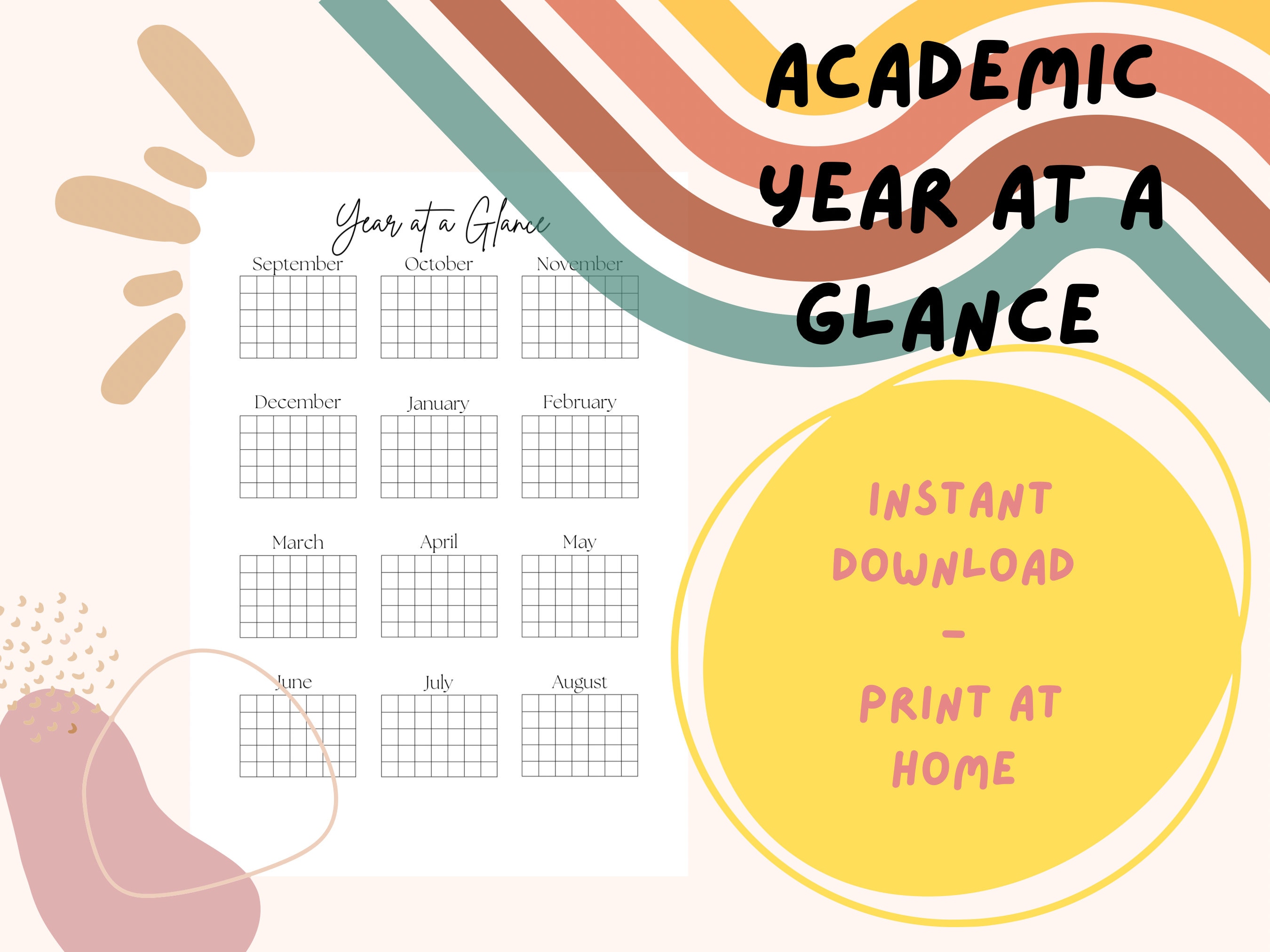 Academic Year at a Glance Back to School Year Planner Printable Instant  Download Yearly Template Academic Year Calendar - Etsy