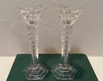 Bougeoirs vintage Towle en cristal au plomb fabriqués en Autriche (la paire)