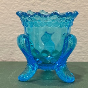 Vintage Degenhart Forget-Me-Not Blue Glass Toothpick Holder/Egg Cup