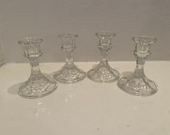 Vintage Clear 4.25” Glass Candlesticks- Set of 4