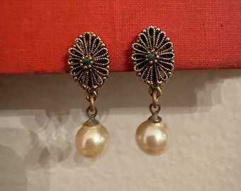 Vintage Faux Pearl Victorian Style Clip On Earrings