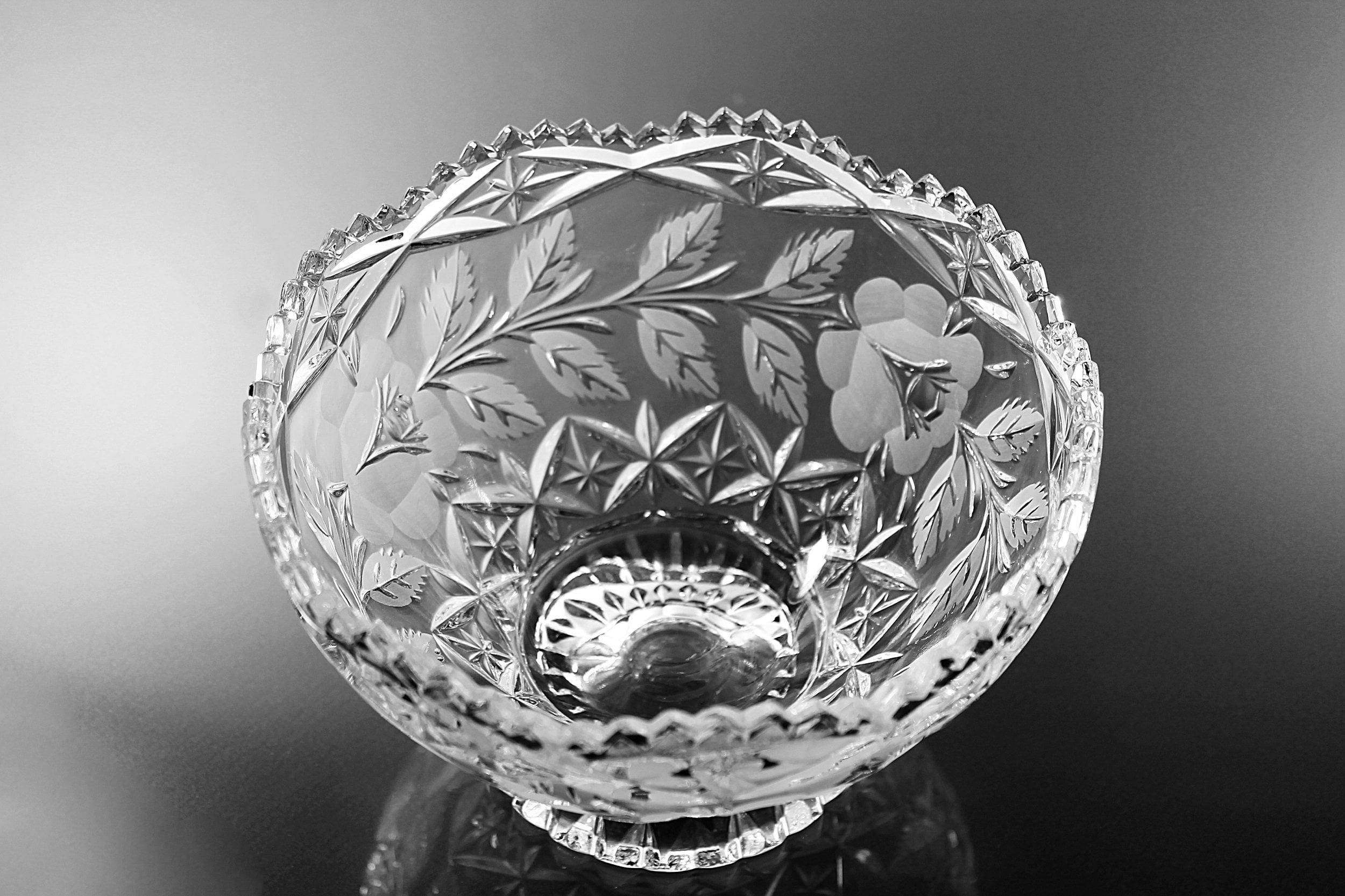 特大 クリスタルボウルLAUSITZERドイツ磁器BLEIKRISTALL24% Vintage 24 Lead Crystal Lausitzer Bowl/vase With Etched Roses