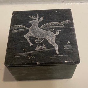 Vintage DIMU Soapstone Antelope Carved Trinket Box