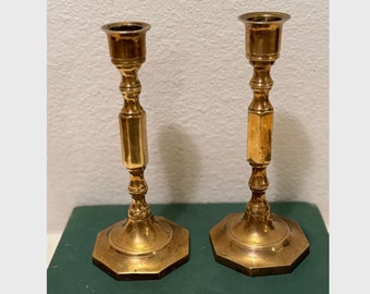 Vintage Pair of Polished Brass Candlesticks