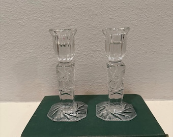 Vintage 24% Lead Hand Cut Crystal Imperial Polish Candlestick Holders (Pair)