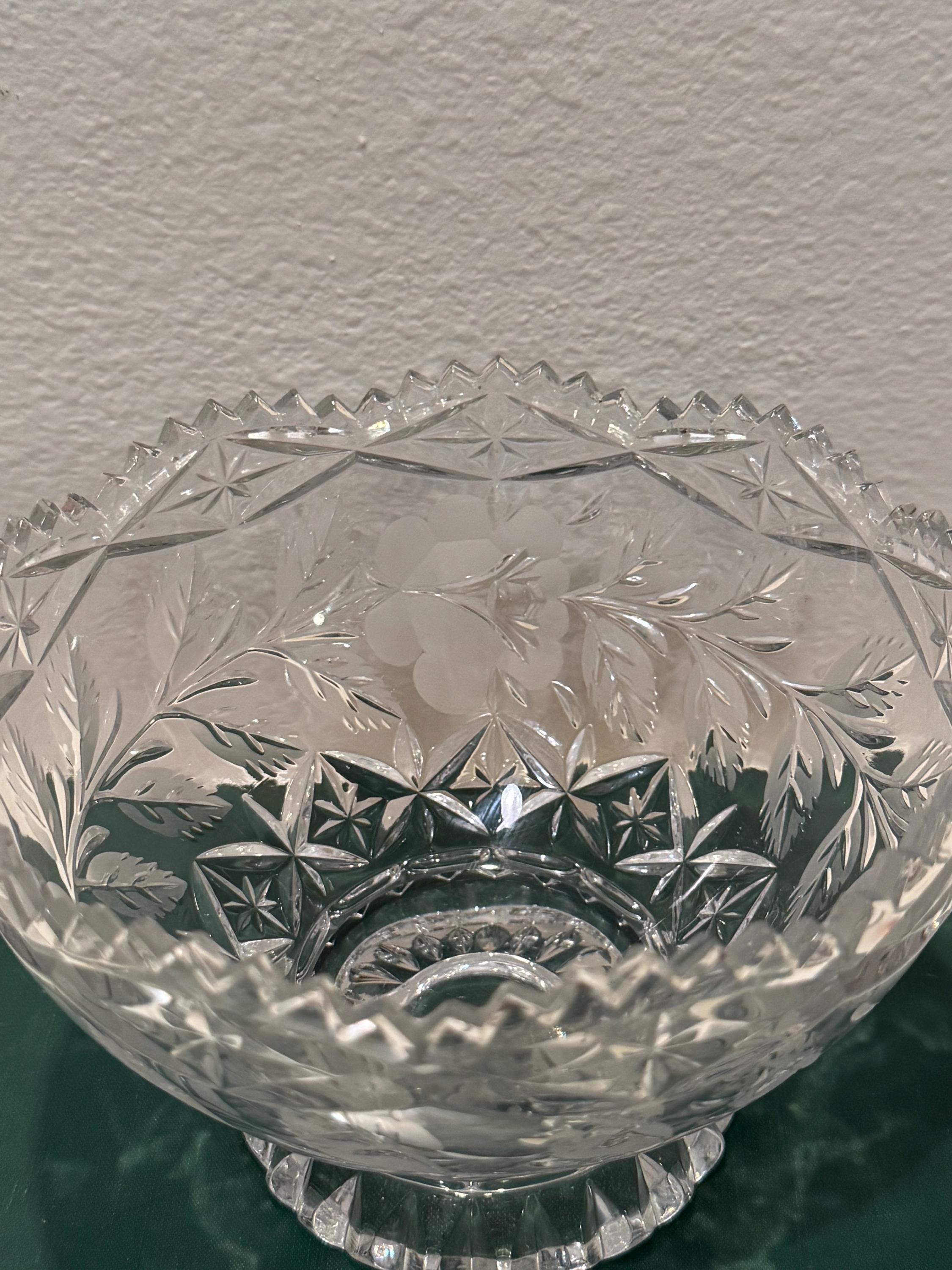 Vintage 24 Lead Crystal Lausitzer Bowl/vase With Etched Roses