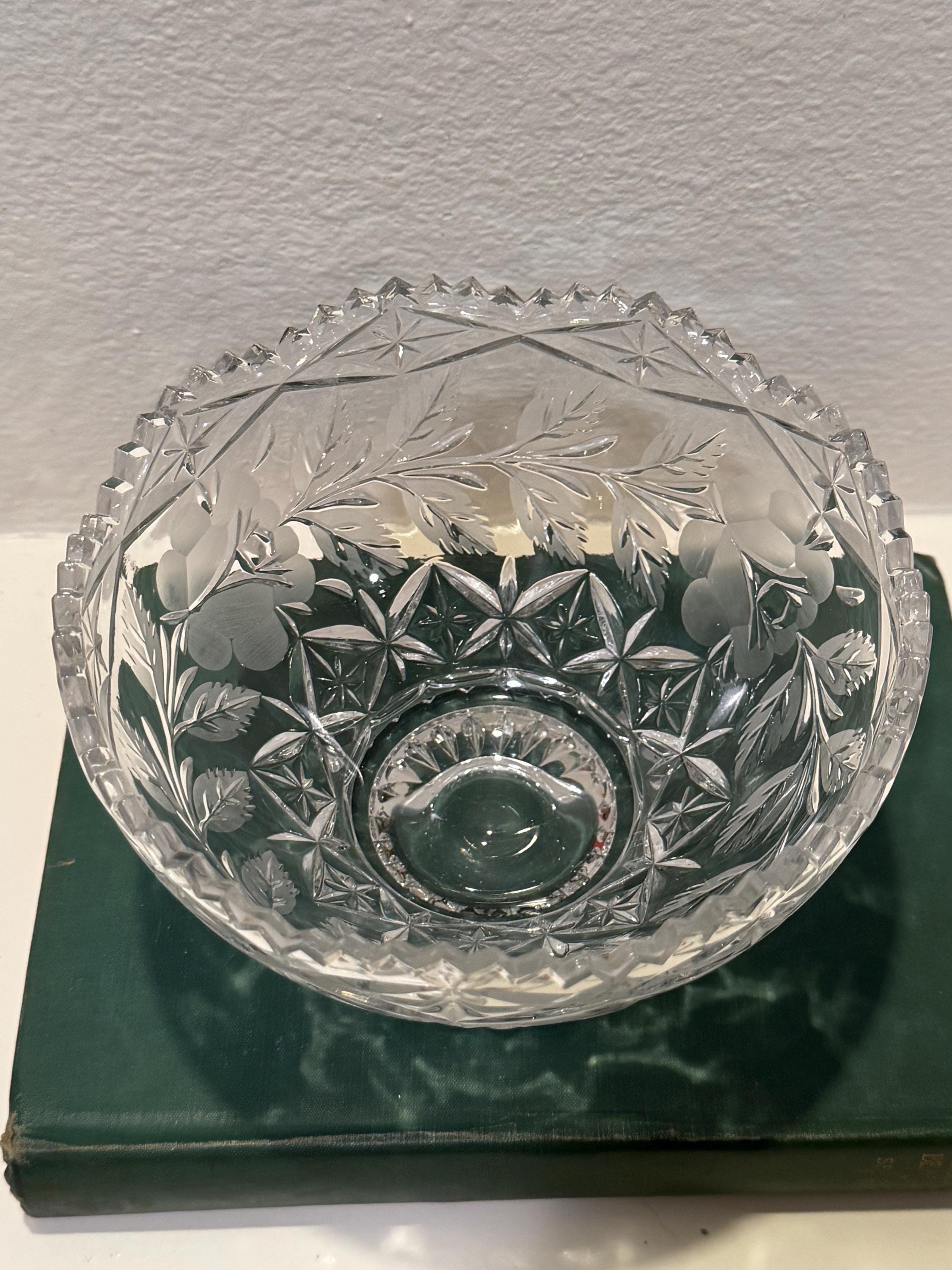 Vintage 24 Lead Crystal Lausitzer Bowl/vase With Etched Roses
