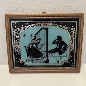 Antique 1920s-1930s Reverse Mirror Victorian Silhouette Framed Art