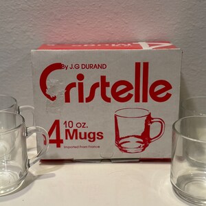 Vintage JG Durand French Cristelle Clear Coffee Mug/Tea Cup (Set of 4) Break Resistant