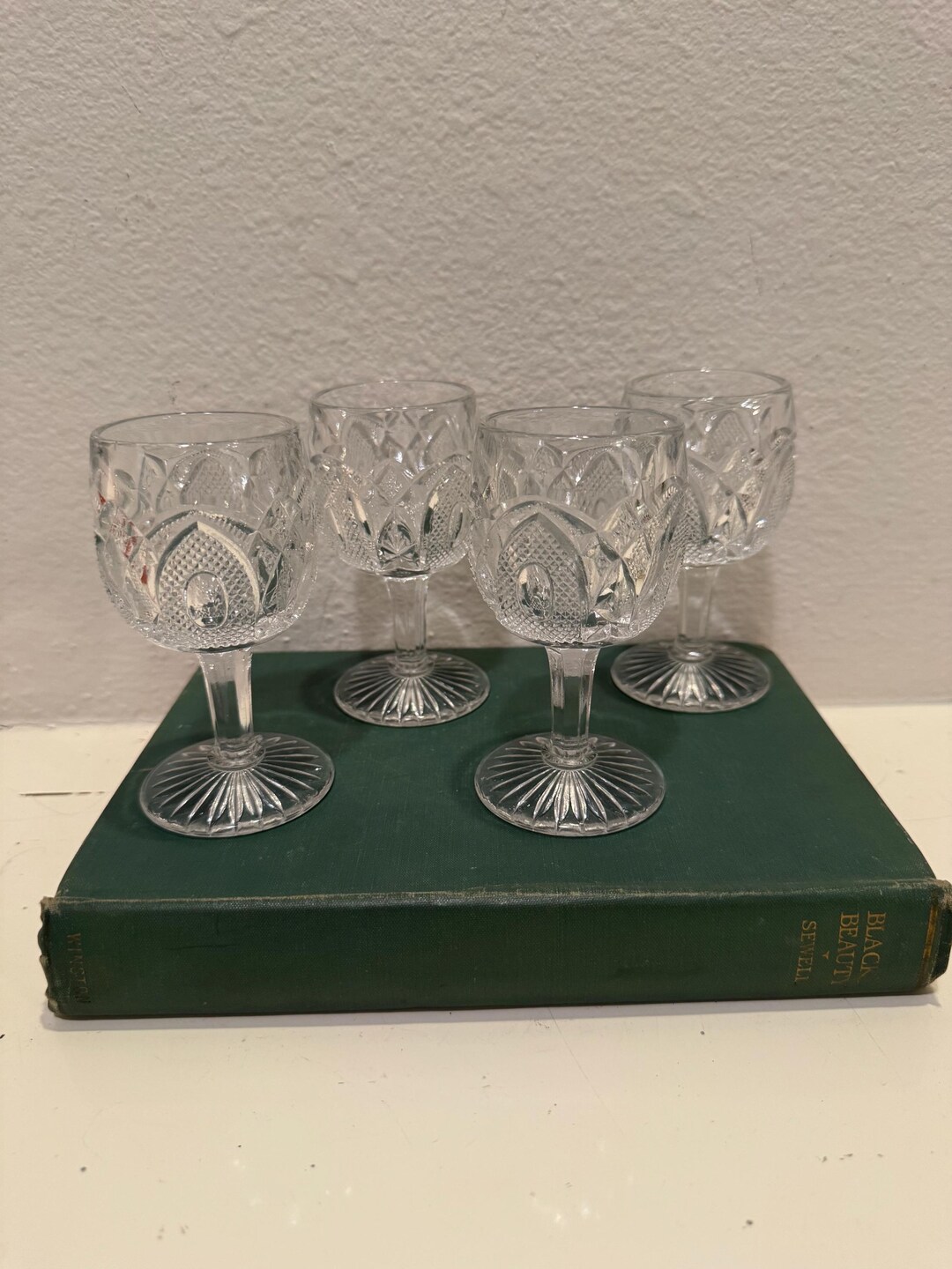 Antique Early 1900s EAPG Wine Cordial Glasses, Early American