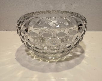 Cuenco transparente con borde ahuecado, centro de mesa, cuenco para servir y jarrón de vidrio americano Fostoria vintage.