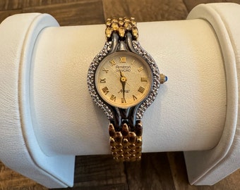 Vintage Two Tone Black & Gold Armitron Diamond Now Ladies Watch