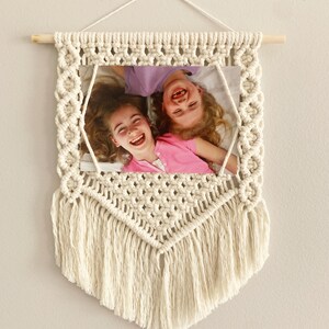 13" Macrame Photo Frame Tapestry Wall Hanging, Ivory - Etsy