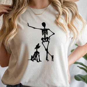 Skeleton and Dog Shirt, Dog Family Shirt, Spooky Season Gift, Cute Dog Shirt, Halloween Work Shirt, Halloween Dog Party Shirt, Dog Costume