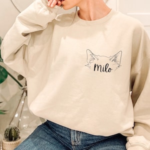 Custom Cat Ears Sweatshirt, Cat Lover Sweatshirt, Cat Mom Sweatshirt, Pet Lover Sweatshirt, Gift for Cat Person,  New Cat Owner Sweatshirt,