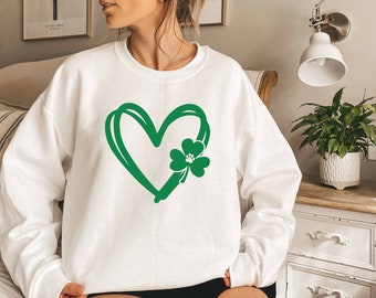 Hunde Pfote Herz Sweatshirt, Glückshund Sweatshirt, St Paddys Tagesgeschenk, vierblättriges Klee Sweatshirt Sweatshirt, ausgefallenes Irelenad Sweatshirt, Irish Clover