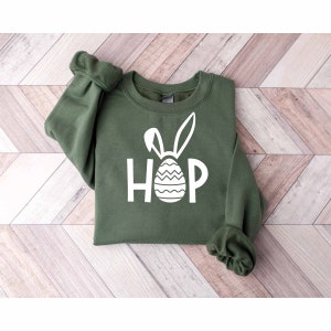 Hop Easter Bunny Sweatshirt, Happy Easter Sweatshirt, Kids Easter Egg Love Sweatshirt, Matching Easter, Rabbit Lover, Spring Easter