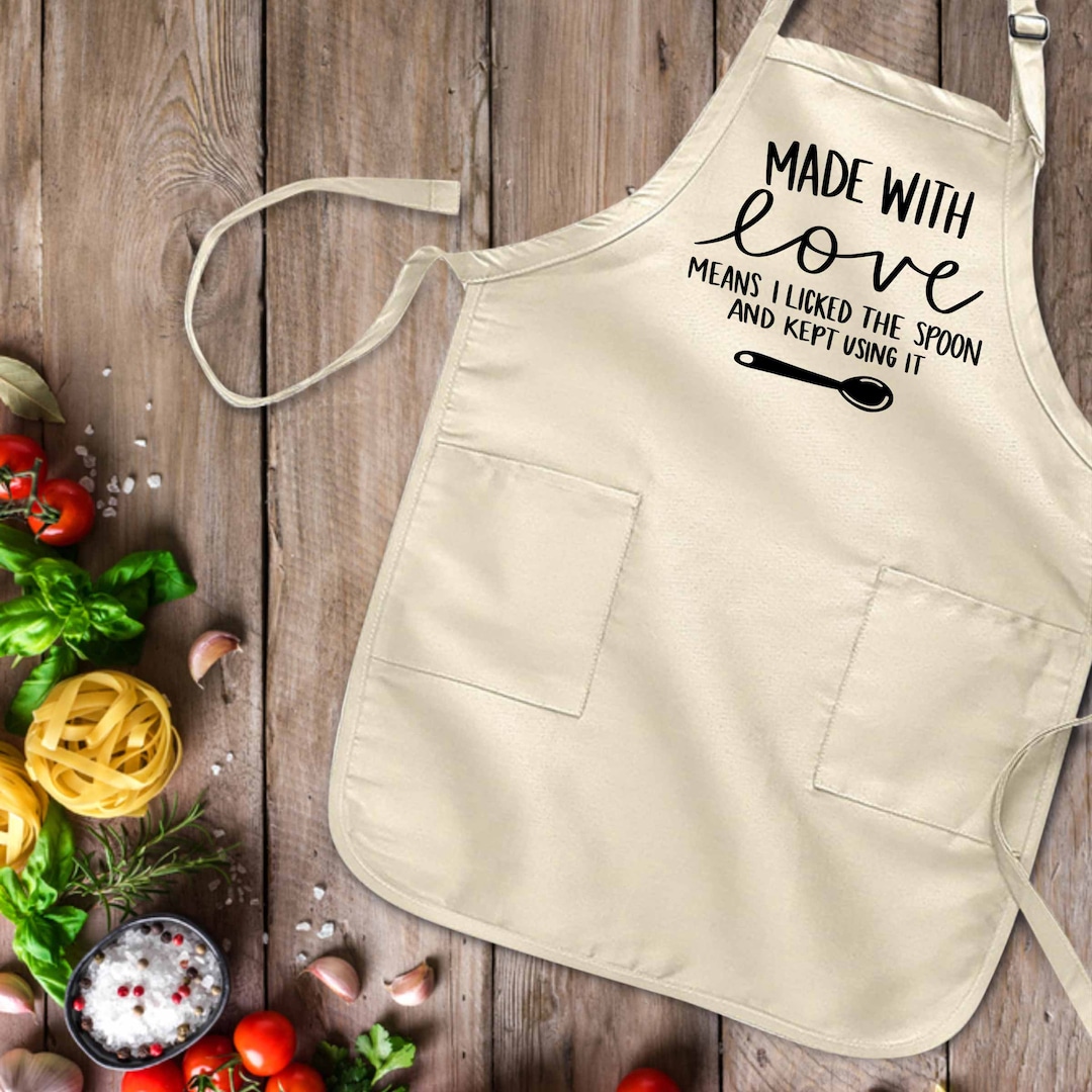 Licked the Spoon Apron, Funny Kitchen Apron, Dessert Chef Apron, Sarcastic Chef Gift, Cupcake Apron, Best Baker Apron, Cook Sayings Apron - NATURAL
