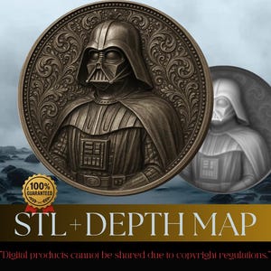 Darth Vader Coin Depth Map: 3D Laser Engrave STL File (Digital Download