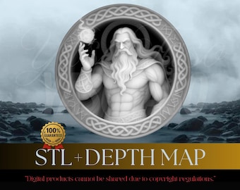 Mappa della profondità della moneta di Odino / File STL e PNG incisi al laser (download digitale)