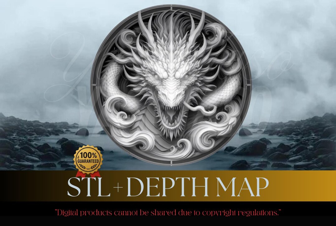 Unique Dragon Coin Depth Map | Laser Engrave STL & PNG Files (digital ...