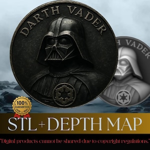 Darth Vader Coin Depth Map: 3D Laser Engrave STL File (Digital Download