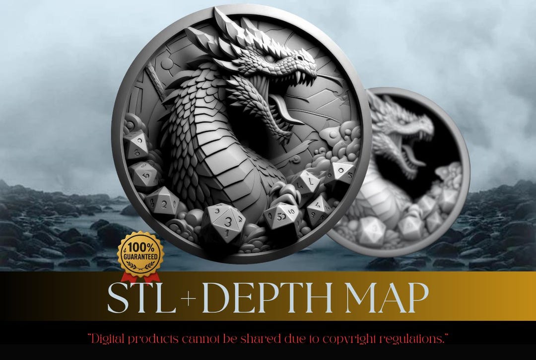 Dragon Coin Depth Map | 3D Laser Engrave STL & PNG Files (digital ...