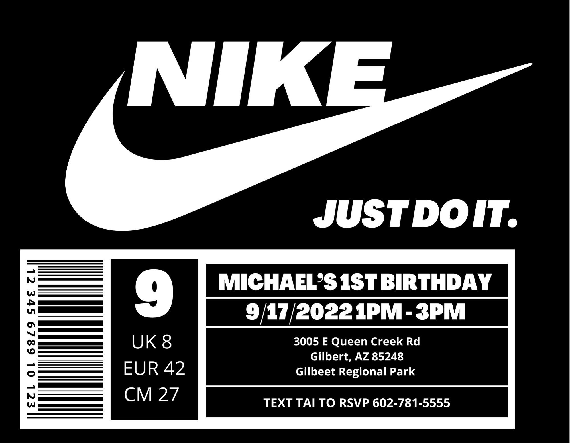 Nike Themed Digital Invitation CUSTOMIZABLE Etsy